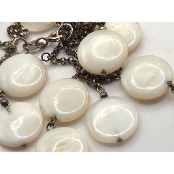 Sterling Silver 925 GLP Mother of Pearl Disc Bib Necklace Cascading - Picture 4 of 5
